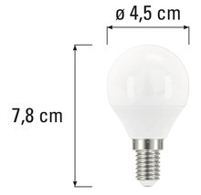 E14 LED Lampe mit den Maßen 4,5 cm Durchmesser und 7,8 cm Höhe