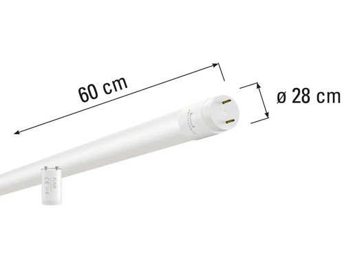 Abbildung einer 60 Zentimeter langen Leuchtstoffröhre mit einem Durchmesser von 28 Millimetern