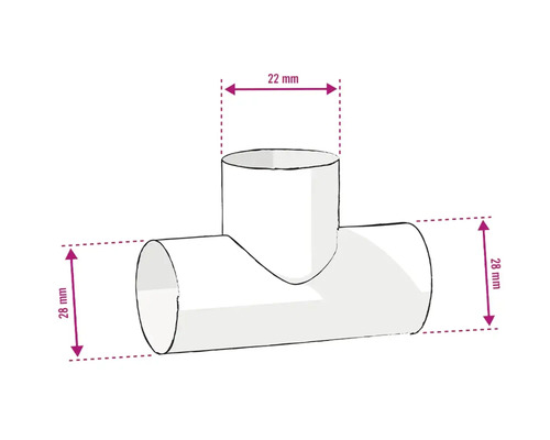Abbildung eines T-Stücks mit den Maßen 22 mm und 28 mm.