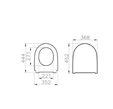 Technische Zeichnung eines Toilettensitzes mit Maßen