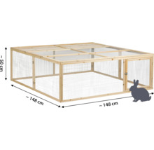 Freilaufgehege aus Holz mit Drahtgitter und Abdeckung, circa 148 x 148 x 50 cm