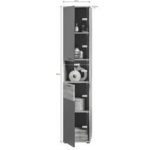 Badezimmerschrank mit Abmessungen 190 cm Höhe, 37 cm Breite und 34 cm Tiefe.