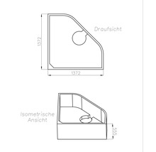 Technische Zeichnung einer Duschtasse mit Abmessungen