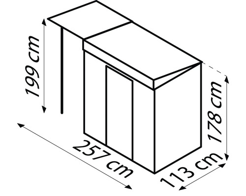 Abbildung mit Maßangaben zu Gerätehaus
