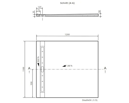 Technische Zeichnung mit Maßen und Ansichten