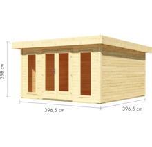 Holzgartenhaus mit Doppeltür und Fenster, Seitenlänge 396,5 cm, Höhe 238 cm