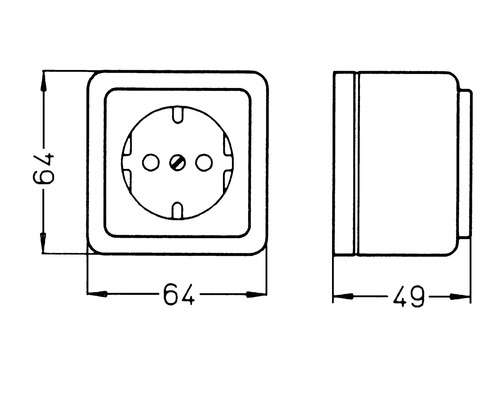 Zeichnung einer Steckdose mit Maßangaben