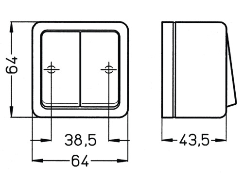 Technische Zeichnung eines Schalters mit Maßangaben