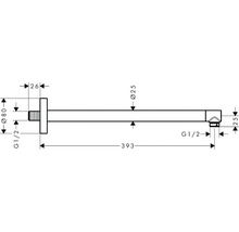 Technische Zeichnung eines Brausearms mit Maßangaben