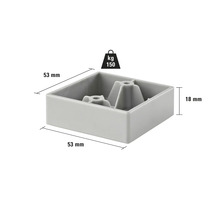 Möbelfußgleiter aus Kunststoff, belastbar bis 150 Kilogramm, mit den Maßen 53 x 53 x 18 Millimeter