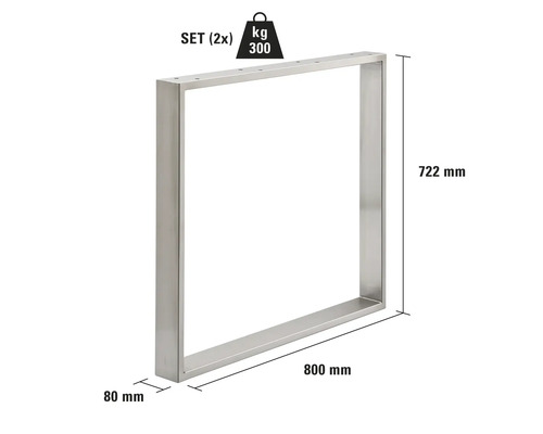 Tischgestell aus Metall, Maße 800 x 722 mm, Set mit zwei Stück, Traglast 300 kg