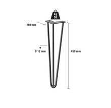 Tischbein aus Stahl mit einer Länge von 450 mm und einer maximalen Belastbarkeit von 50 kg