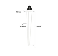 Tischbein aus Metall, 710 mm hoch, Durchmesser 12 mm, Traglast 50 kg