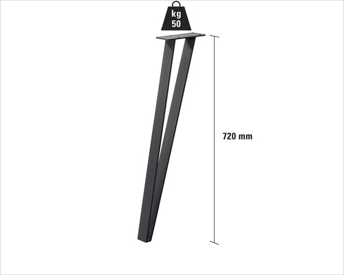 Tischbein aus Metall, 720 mm hoch, maximale Belastbarkeit 50 kg