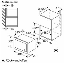 Maße des Einbau-Mikrowellengeräts mit offenem Rückwand
