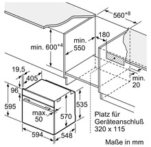 Maße des Einbaubackofens in Millimeter