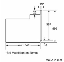 Technische Zeichnung einer Dunstabzugshaube mit Maßangaben in Millimetern