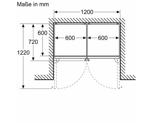 Technische Zeichnung eines Badezimmers mit Maßen in Millimetern