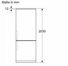 Maßzeichnung eines Kühlschranks mit den Maßen 12 mm und 2030 mm