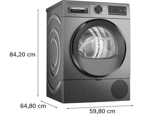 Bosch Trockner mit den Maßen 84,20 cm Höhe, 64,80 cm Tiefe und 59,80 cm Breite