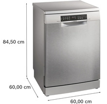 Freistehender Geschirrspüler mit den Maßen 84,50 cm Höhe, 60,00 cm Breite und 60,00 cm Tiefe.