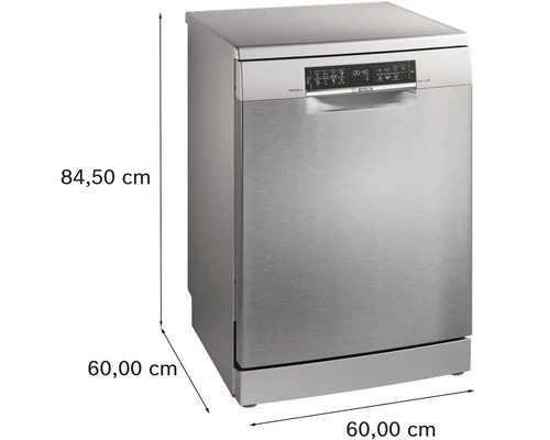 Freistehender Geschirrspüler mit den Maßen 84,50 cm Höhe, 60,00 cm Breite und 60,00 cm Tiefe.
