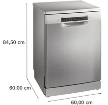 Freistehender Geschirrspüler mit den Maßen 84,50 cm Höhe, 60,00 cm Breite und 60,00 cm Tiefe.
