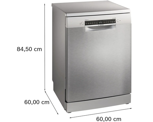 Freistehender Geschirrspüler mit den Maßen 84,50 cm Höhe, 60,00 cm Breite und 60,00 cm Tiefe.