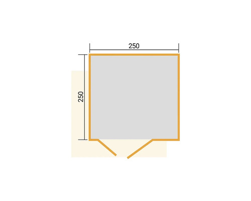 Grundriss mit Maßangaben von 250 x 250.