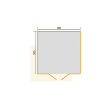 Grundriss eines Gerätehauses mit den Maßen 300 x 300 cm.