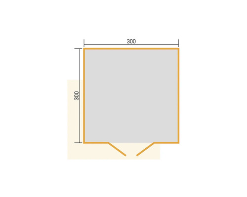 Grundriss einer Gartenhütte mit den Maßen 300 mal 300 Zentimeter