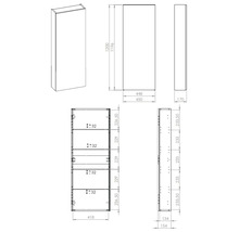 Technische Zeichnung eines Hochschranks mit Maßangaben