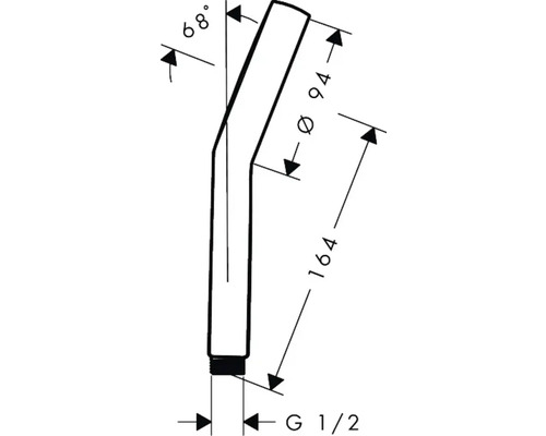 Technische Zeichnung eines Brausearms mit Maßangaben