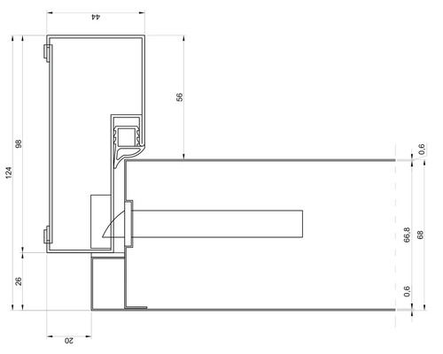 Technische Zeichnung eines Fensterprofils mit Maßangaben