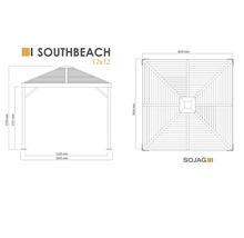 Abmessungen des SOJAG Southbeach Pavillons als technische Zeichnung