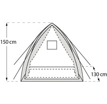 Skizze eines Zeltes mit Höhenangaben 150 cm und 130 cm