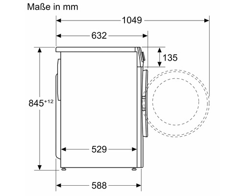Abmessungen einer Waschmaschine in Millimeter