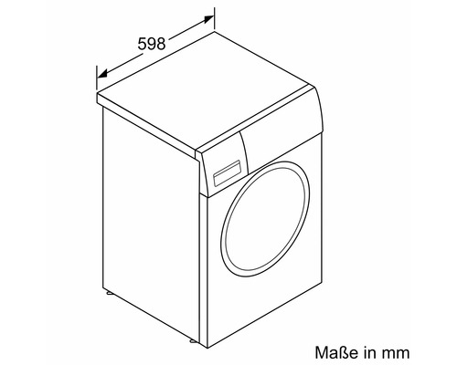 Abmessungen einer Waschmaschine, Breite 598 Millimeter