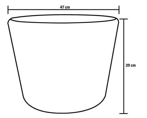 Skizze eines Pflanzgefäßes mit den Maßen 47 cm Breite und 39 cm Höhe