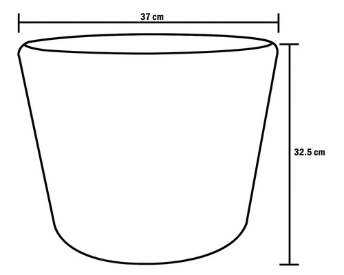 Skizze eines Pflanzgefäßes mit Maßangaben: 37 cm breit und 32,5 cm hoch