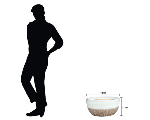 Keramik Pflanzgefäß mit den Maßen 44 cm mal 21 cm.