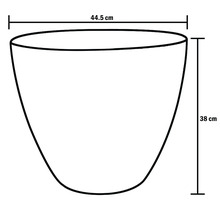Diagramm eines Pflanzgefäßes mit den Maßen 44,5 cm Breite und 38 cm Höhe