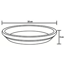 Abbildung einer Pflanzschale mit den Maßen 35 cm Länge und 5 cm Höhe.