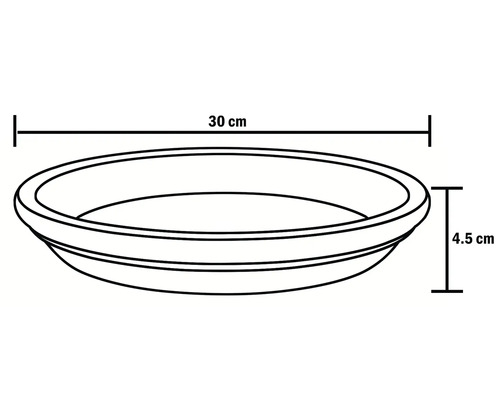 Skizze einer Pflanzschale mit den Maßen 30 cm Länge und 4,5 cm Höhe