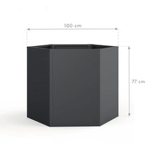 Sechseckiger Pflanzkasten mit den Maßen 100 cm Breite und 77 cm Höhe.