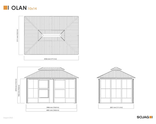 Technische Zeichnung eines Pavillons mit Maßangaben