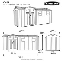 Abbildung eines Gartenhauses mit seitlichem Eingang und Maßangaben
