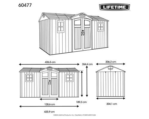 Abbildung eines Gerätehauses mit Maßangaben