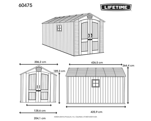 Abbildung eines Gerätehauses mit Maßangaben