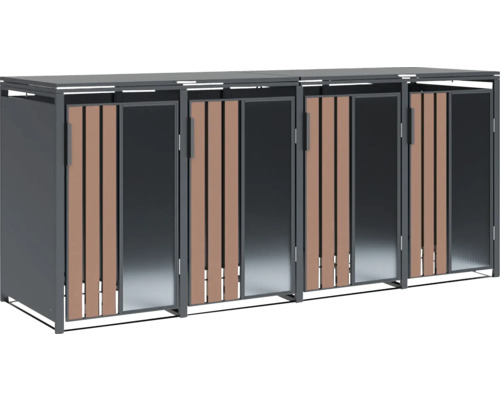 Mülltonnenbox für drei Mülltonnen aus Metall und Holz